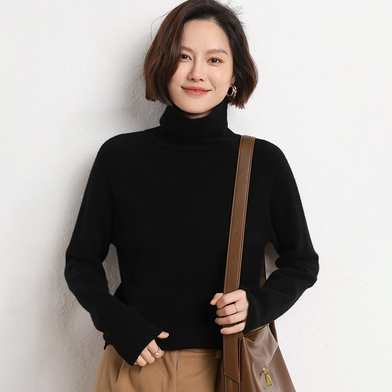 宽松领高领毛衣女2023新款针织衫短款套头线衫加厚打底衫女装毛衫