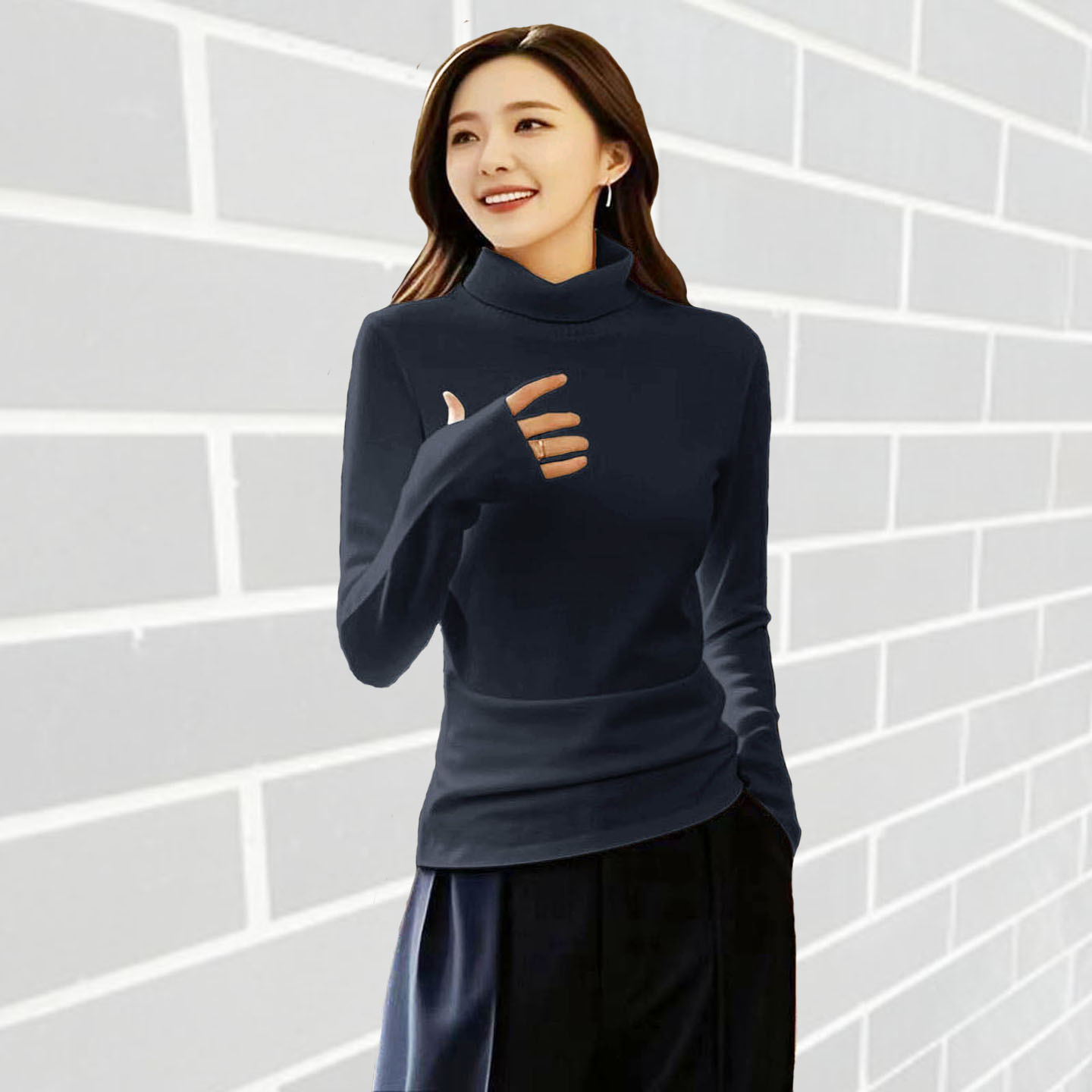 德绒加厚黑色指套打底衫女内搭秋T恤