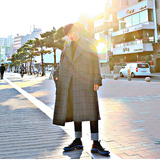 秋冬毛呢大衣男韩版宽松过膝中长款格子风衣加厚外套ＭX909-P155，男装毛呢大衣，星座713-1