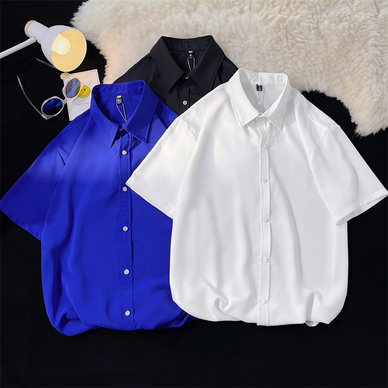 713-1-MX311-P50夏季纯色短袖衬衫男韩版宽松休闲百搭五分袖衬衣，男装衬衫，星座713-1