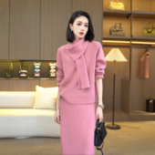 慵懒风秋冬新款 轻奢高级感配围巾一整套显瘦减龄毛衣裙子两件套装