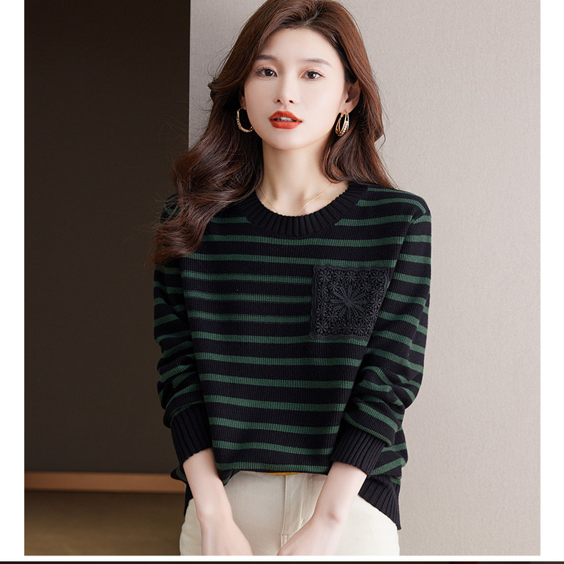 2025春秋圆领爆款条纹针织衫女时尚漂亮毛衣宽松打底上衣休闲百搭,女装/女士精品,毛针织衫,淘宝优惠券,粉丝福利购,淘宝优惠卷