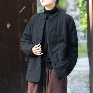 棉麻夹棉加厚棉袄女冬季 宽松民族风棉服禅意茶服复古棉衣 2025新款