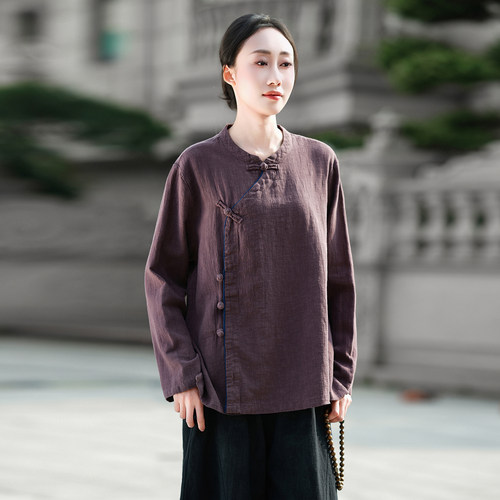 CHSSNIKE中式苎麻立领长袖女衬衫