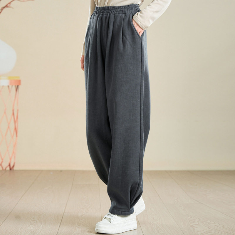 苎麻复古加绒灯笼裤女秋冬2025新款加厚萝卜裤宽松长裤棉麻太极裤,女装/女士精品,休闲裤,淘宝优惠券,粉丝福利购,淘宝优惠卷