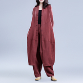 披风宽松长款 长袖 大衣外套 复古品牌开衫 高端亚麻风衣2026春秋新款