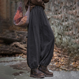 女春秋2026新款 九分裤 棉麻女装 女式 文艺宽松萝卜裤 苎麻做旧灯笼裤
