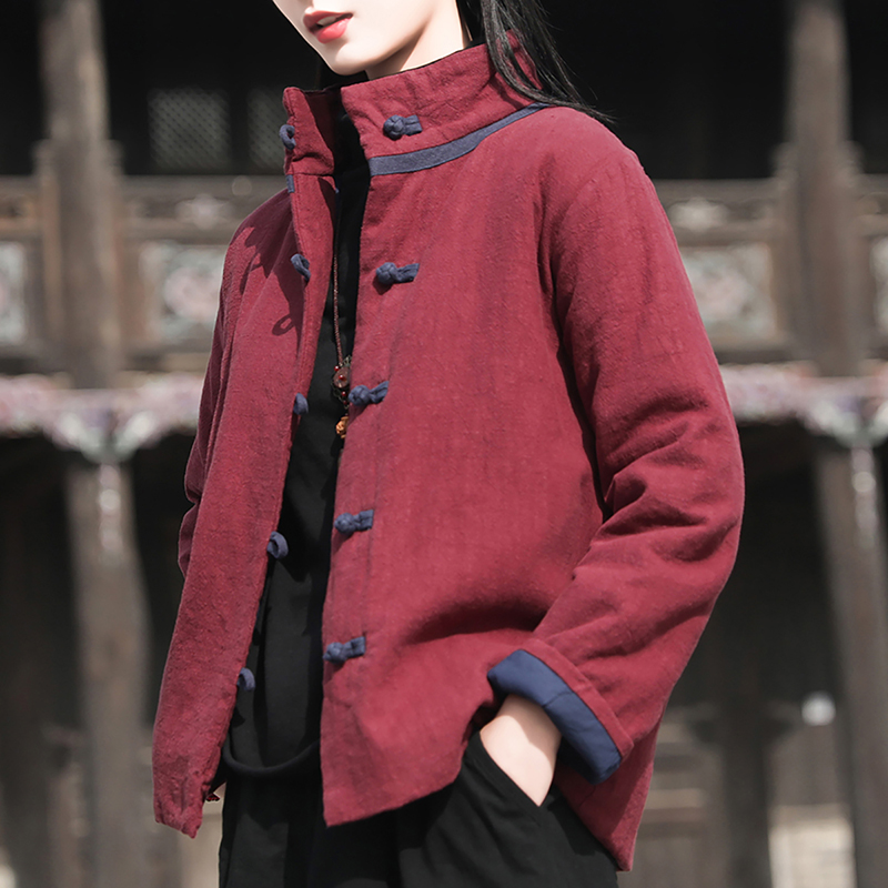 苎麻加厚棉衣女冬2025新款棉麻夹棉棉服韩版复古保暖宽松棉袄外套