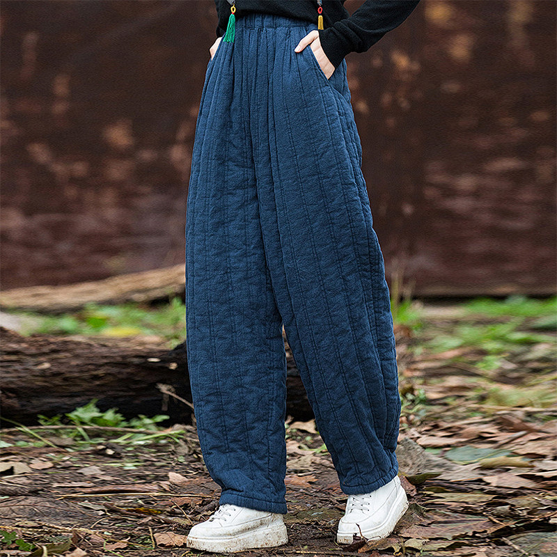 苎麻高腰夹棉灯笼裤女冬2025新款中老年妈妈裤子复古加厚保暖棉裤