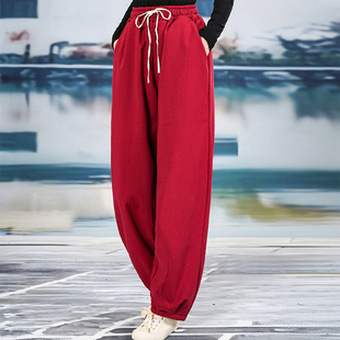 棉麻高腰棉裤 宽松复古保暖萝卜裤 女冬2025新款 亚麻加绒加厚灯笼裤