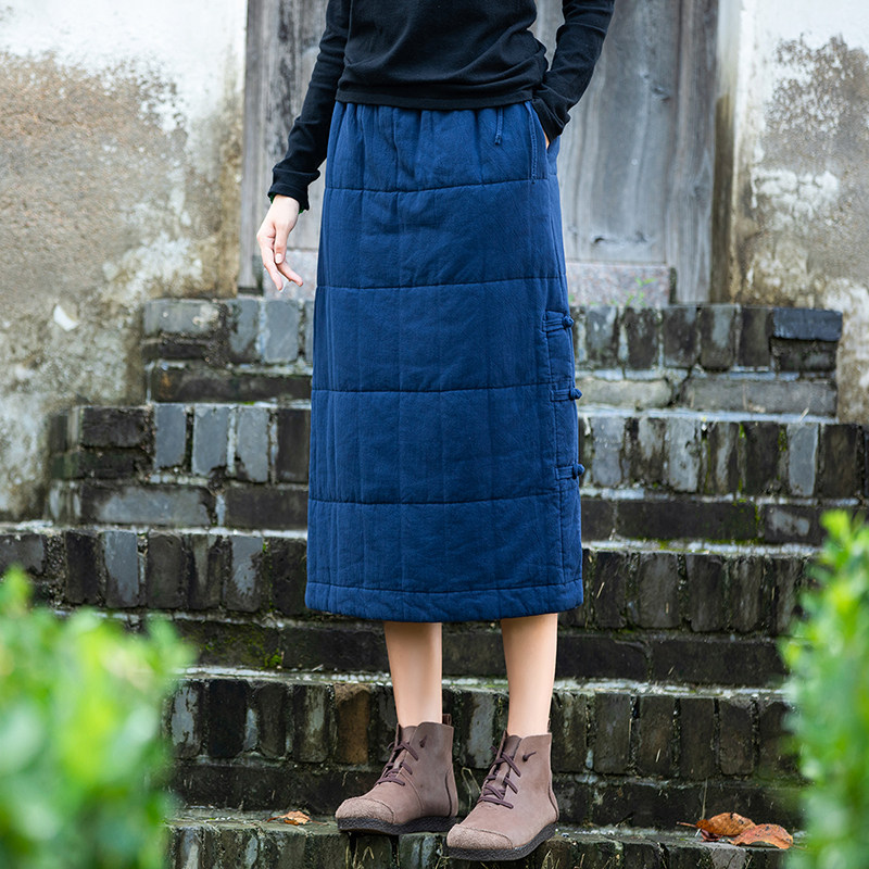 CHSSNIKE亚麻复古宽松夹棉半身裙