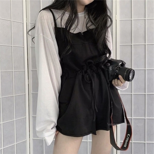 2025新款夏网红款冰丝吊带短裤套装女学生韩版宽松百搭背带两件套