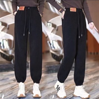 秋女新款加绒200斤可穿休闲哈伦裤裤子宽松羊羔绒冬加厚束脚2025