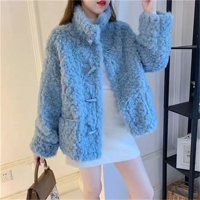 爆款冬季羊羔绒毛年轻皮草外套女立领短款小个子仿獭兔毛大衣加厚