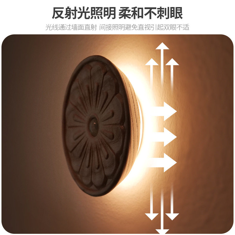 新品实木磁吸感应灯智能小夜灯装饰免布线壁灯文创礼品充电灯过