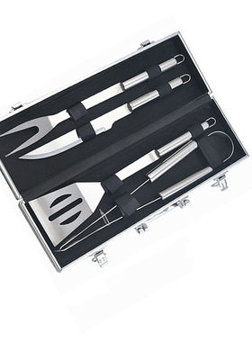 新品亚马逊 烧烤工具铝箱6件套 BBQ不锈钢烤具4件套 户外烧烤用具
