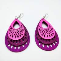 diy trendy earrings, wooden earrings, pendants, teardrop-shaped hollowed-out flower and wood pieces, 3-color earrings, ethnic style thumbnail 3
