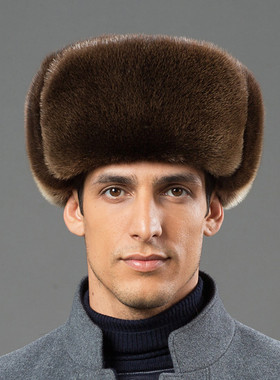 正宗进口加拿大水獭皮毛帽子男士雷锋帽冬季水貂皮真皮护耳保暖帽