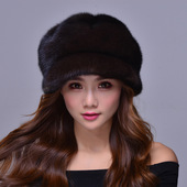 中老年进口水貂皮帽子女士貂毛冬季 护耳整貂皮草帽子裘皮鸭舌棉帽