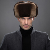 真皮礼帽 保暖整张貂皮鸭舌帽新款 进口加拿大水獭毛雷锋帽冬季 男款