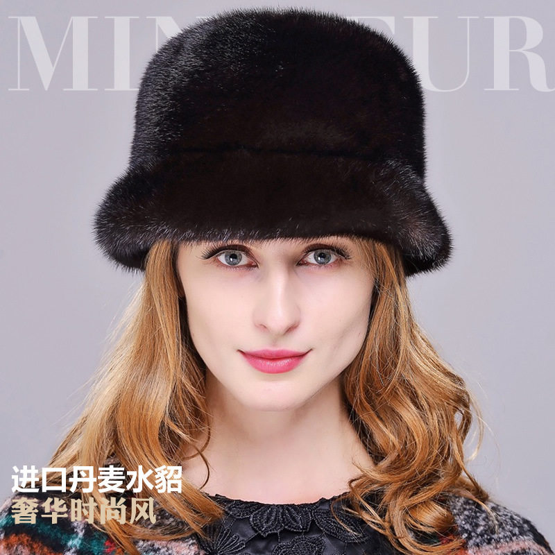 进口整貂皮帽子女冬季皮草水貂毛护耳保暖妈妈礼帽时尚百搭圆顶帽