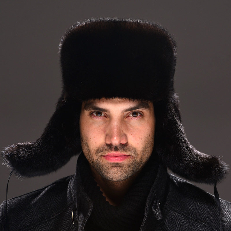 貂皮帽子男中老年整貂毛总统帽冬季户外水貂皮草保暖护耳雷锋棉帽