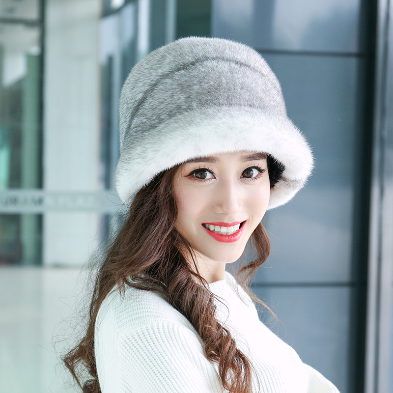 时尚新款整貂皮帽子女士护耳裘皮帽优雅皮草花朵礼帽水貂毛太阳帽