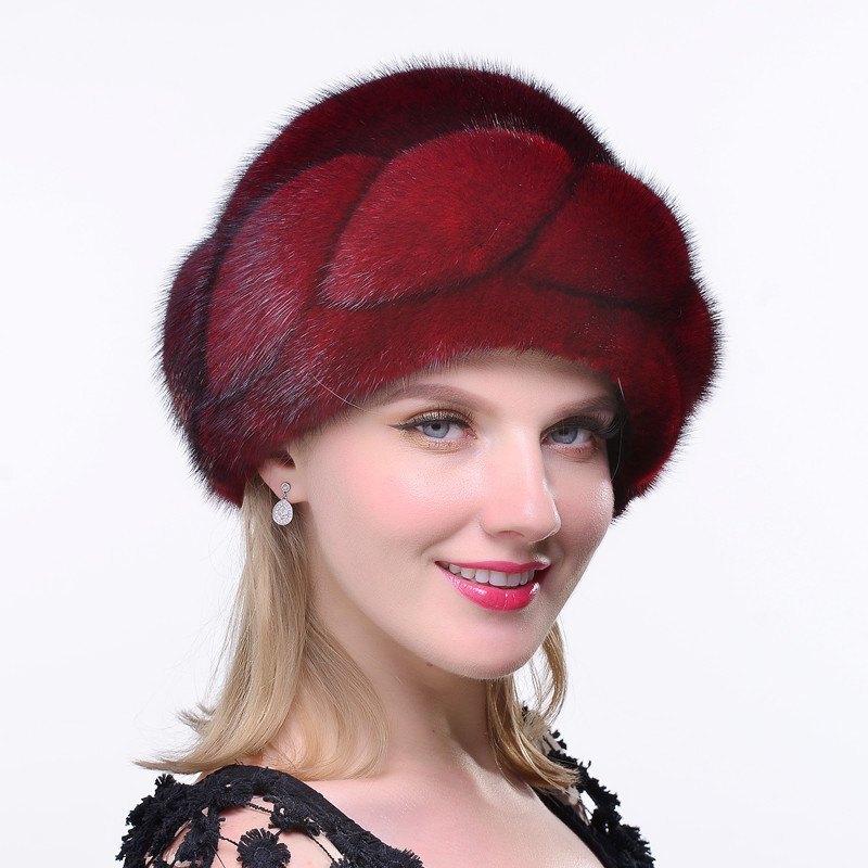 进口水貂帽子女冬季妈妈整貂帽中老年保暖礼帽新款貂皮盆帽奶奶帽