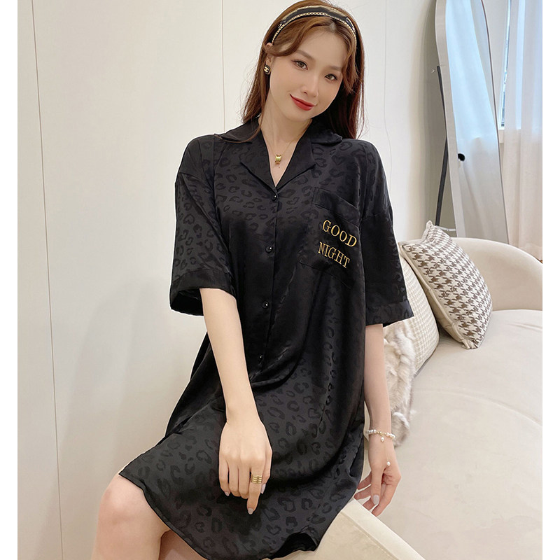 冰丝性感提花衬衫睡裙女图片