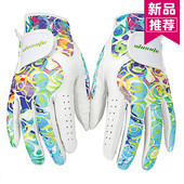 新款 运动花色一双 高尔夫手套女士golf手套幻彩色羊皮耐磨透气时尚
