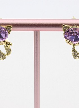 气质精致微镶钻S925纯银针紫色施华洛水晶耳钉耳环女2020新款潮