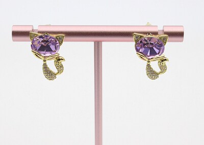 微镶钻紫色水晶耳环纯银针