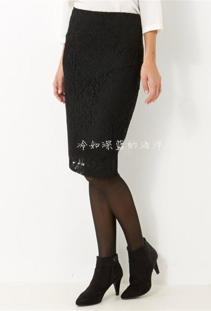 法国CAMAIEU欧美优雅气质通勤百搭黑色OL蕾丝半身裙中裙短裙子女