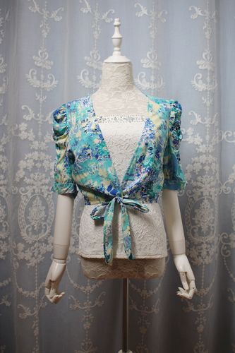 扎染百搭系带中袖短款披肩防晒衫