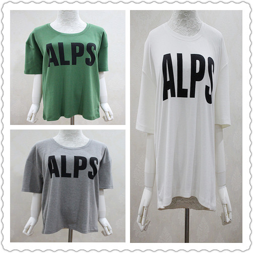 韩国JUNE街头潮百搭款字母白灰绿色全棉宽松休闲短袖T恤衫上衣女