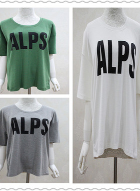 韩国JUNE街头潮百搭款字母白灰绿色全棉宽松休闲短袖T恤衫上衣女