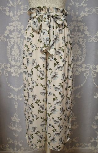 日系甜美碎花印花系带蝴蝶结松紧腰雪纺阔腿裤长裤休闲裤子女夏款