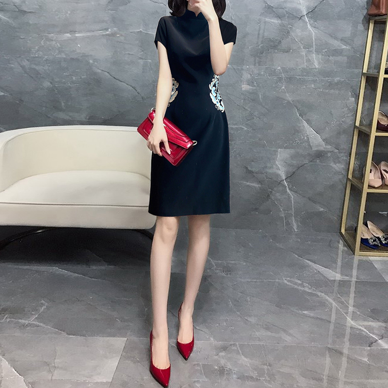 黑色改良旗袍连衣裙女2023新款名媛高端收腰女装显瘦小众轻奢裙子