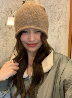 韩系美拉德氛围感羊毛针织冷帽女秋冬百搭ins毛线套头堆堆帽子男