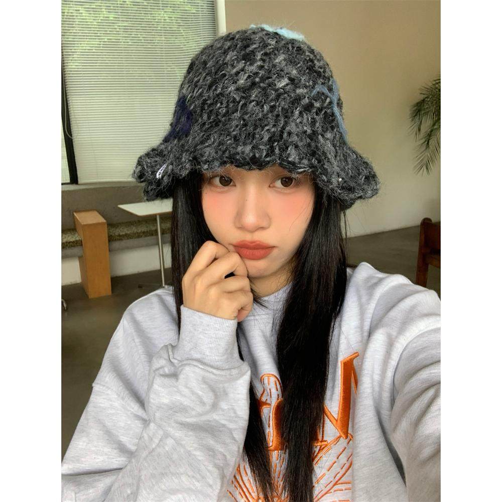 甜妹~手工钩针蝴蝶结针织荷叶边渔夫帽女冬保暖可爱显脸小盆帽子