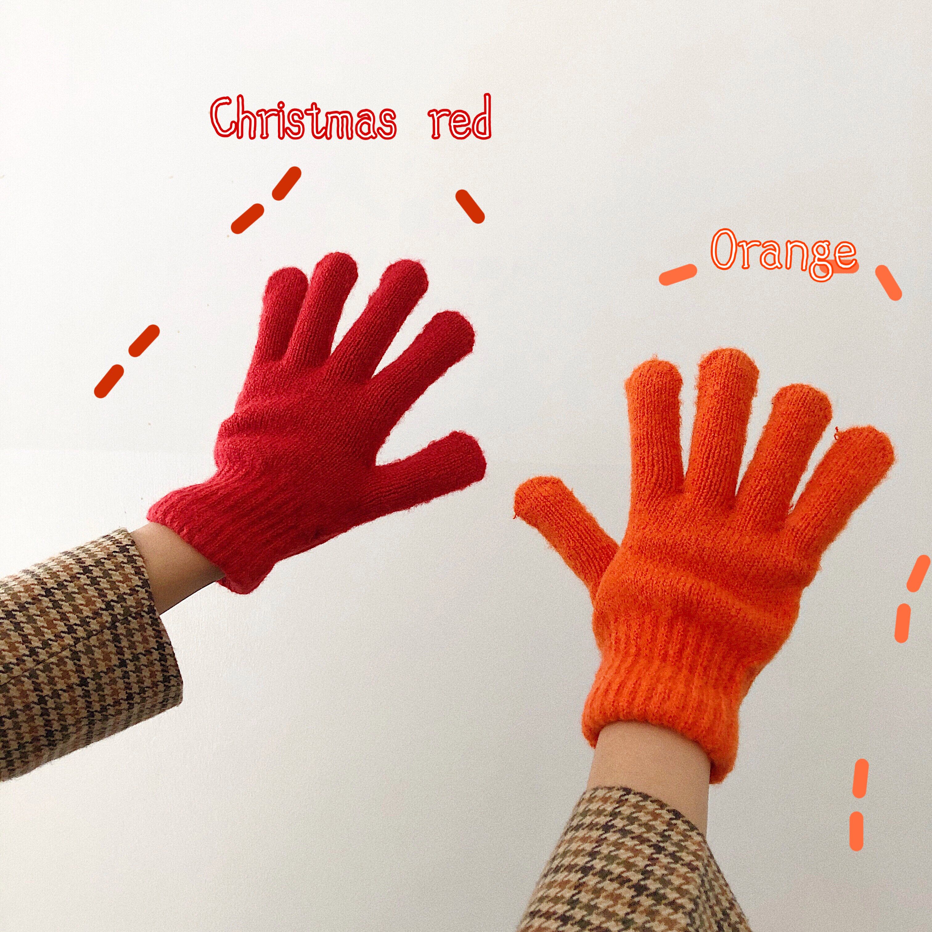 时尚简约实用五指手套女可爱韩版纯色针织分指保暖情侣