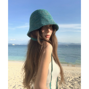 定染蓝绿色~出日本飘带渔夫帽女夏秋针织棉百搭透气显脸小盆帽子