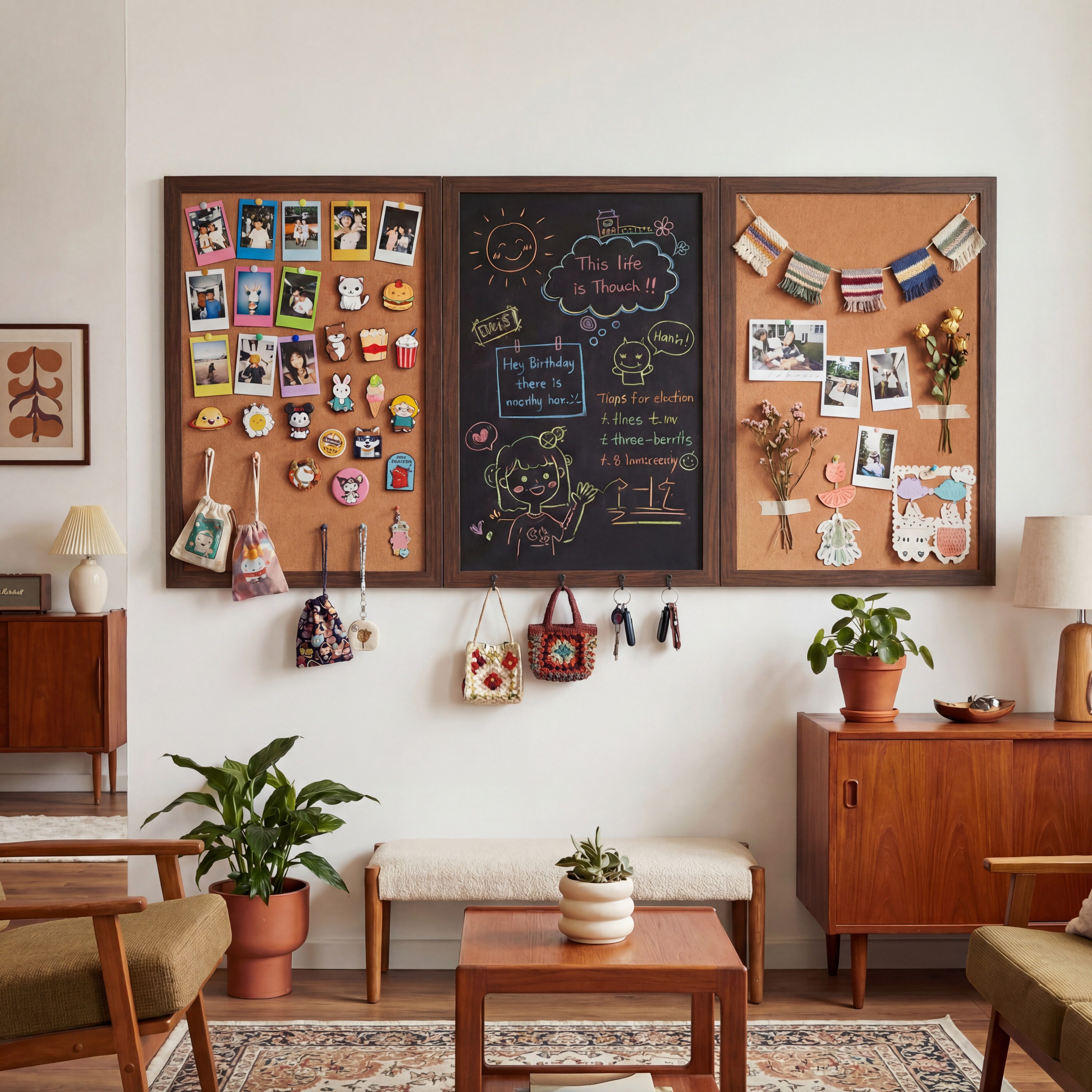 黑板软木板组合磁吸照片墙客厅创意diy背景板磁吸冰箱贴收纳卧室玄关展示板高级感装饰相片展示墙实木小尺寸