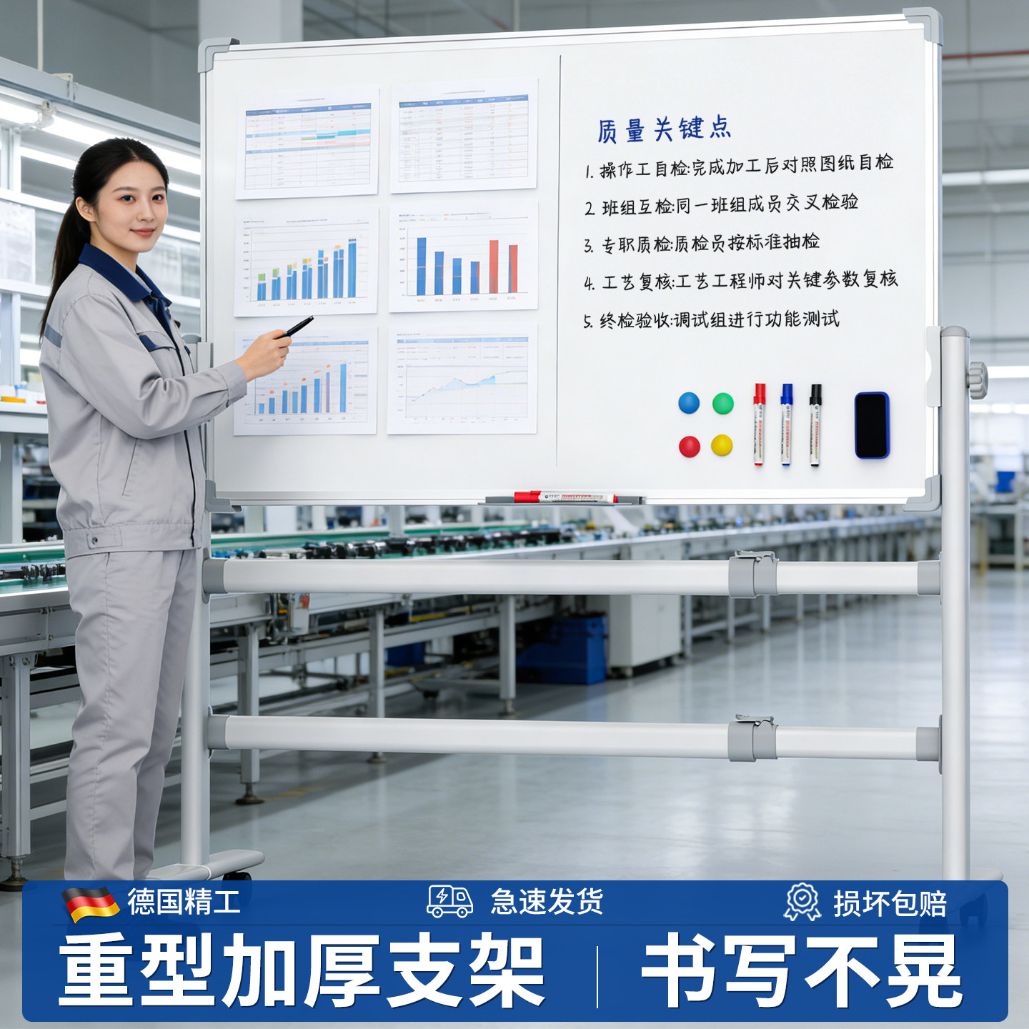 车间看板可移动办公白板写字板双面磁吸公司管理计划小黑板教学可