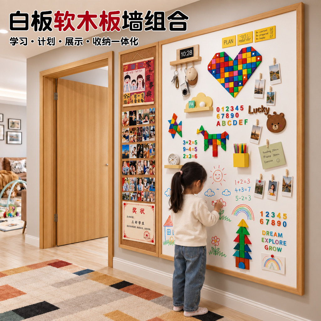 长远磁吸珐琅白板实木边框