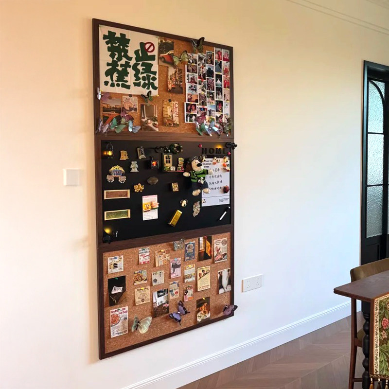 黑板软木板组合磁吸照片墙客厅创意diy背景板磁吸冰箱贴收纳卧室玄关展示板高级感装饰相片展示墙实木小尺寸