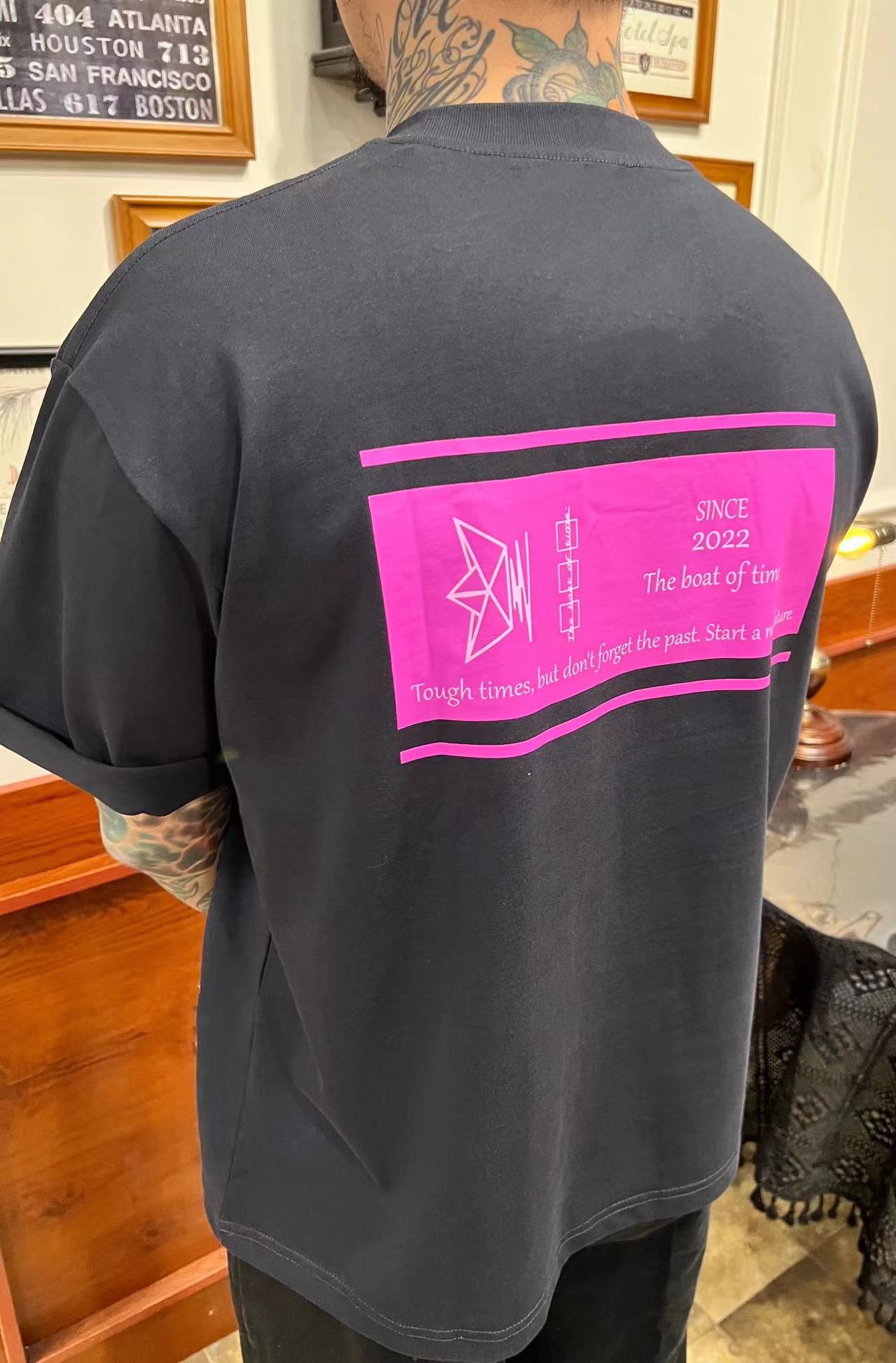 BOAT日系印花短袖T恤男短袖宽松棉短袖summer colore printed tee