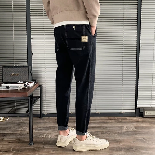 Демисезонные трендовые черные джинсы для отдыха, брендовые штаны, коллекция 2023, оверсайз, свободный прямой крой