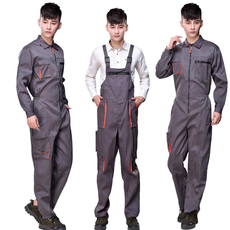 夏季连体工作服套装男背带裤子汽修机修工程机械透气女劳保服包邮