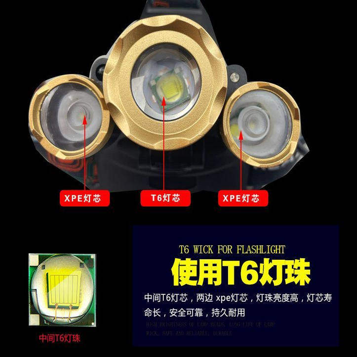 3核头灯LED强光手电筒10W CREE L2强光手电筒 家用手电筒特价促销